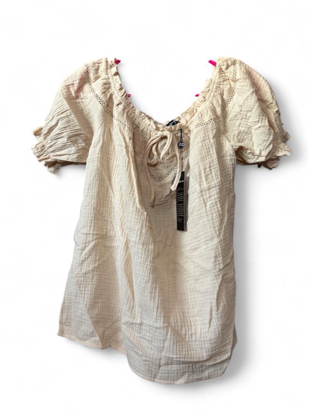 Scarlet Darkness Boho Cream Peasant Top with Tie Neck